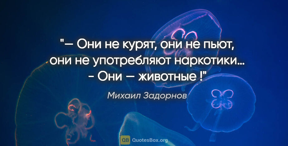 Михаил Задорнов цитата: "— Они не курят, они не пьют, они не употребляют наркотики… -..."