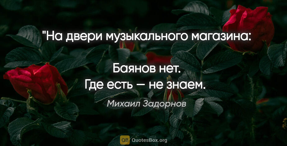 Михаил Задорнов цитата: "На двери музыкального магазина: 
Баянов нет.
Где есть — не..."