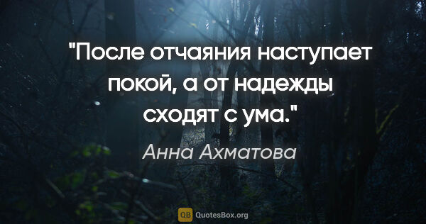 Анна Ахматова цитата: "После отчаяния наступает покой, а от надежды сходят с ума."