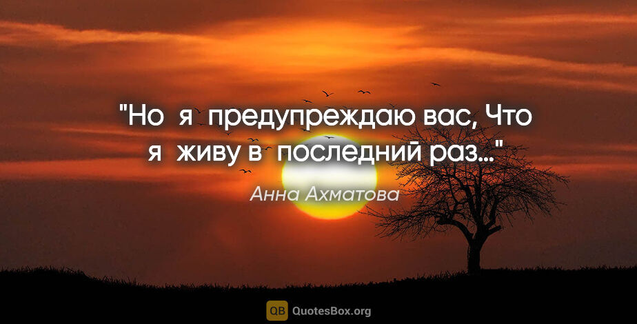 Анна Ахматова цитата: "Но я предупреждаю вас,
Что я живу в последний раз…"