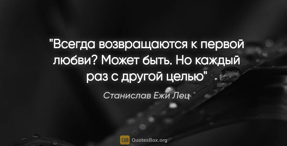 Станислав Ежи Лец цитата: "«Всегда возвращаются к первой любви»? Может быть. Но каждый..."