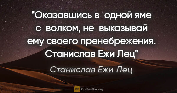 Станислав Ежи Лец цитата: "Оказавшись в одной яме с волком, не выказывай ему своего..."