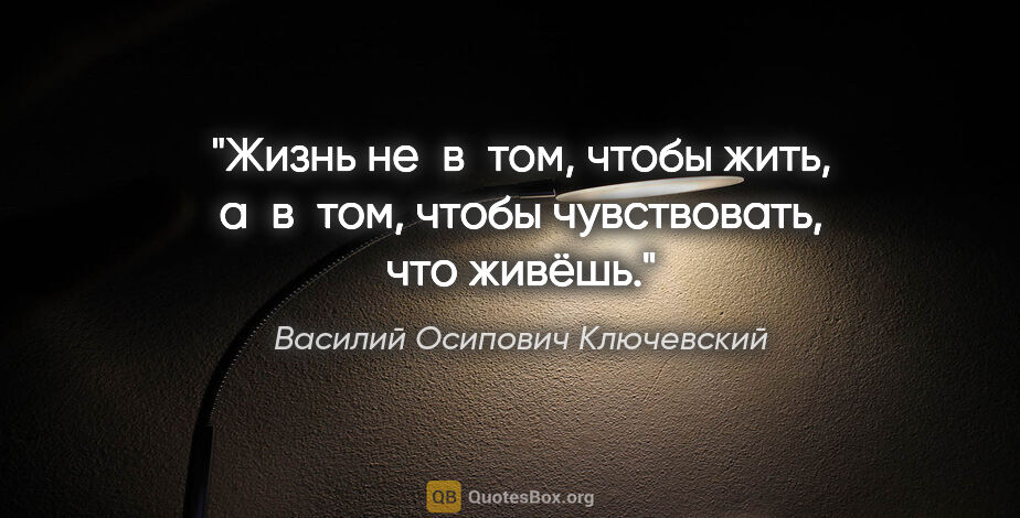 Василий Осипович Ключевский цитата: "«Жизнь не в том, чтобы жить, а в том, чтобы чувствовать, что..."
