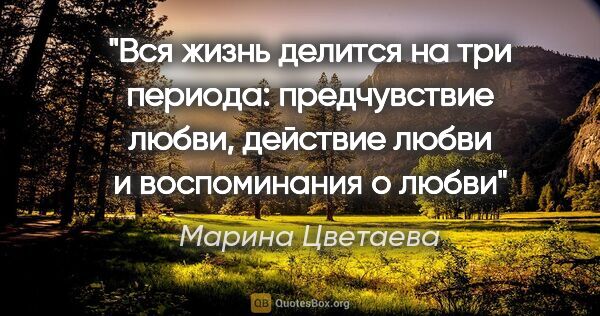 Марина Цветаева цитата: "Вся жизнь делится на три периода: предчувствие любви, действие..."