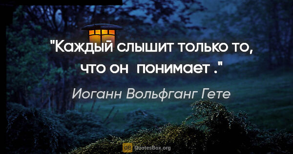 Иоганн Вольфганг Гете цитата: "Каждый слышит только то, что он понимает ."