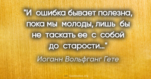 Иоганн Вольфганг Гете цитата: "И ошибка бывает полезна, пока мы молоды, лишь бы не таскать..."