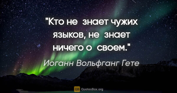 Иоганн Вольфганг Гете цитата: "Кто не знает чужих языков, не знает ничего о своем."