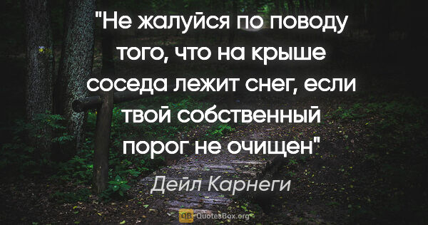 Дейл Карнеги цитата: "Не жалуйся по поводу того, что на крыше соседа лежит снег,..."