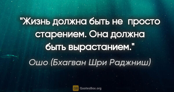 Ошо (Бхагван Шри Раджниш) цитата: "Жизнь должна быть не просто старением. Она должна быть..."