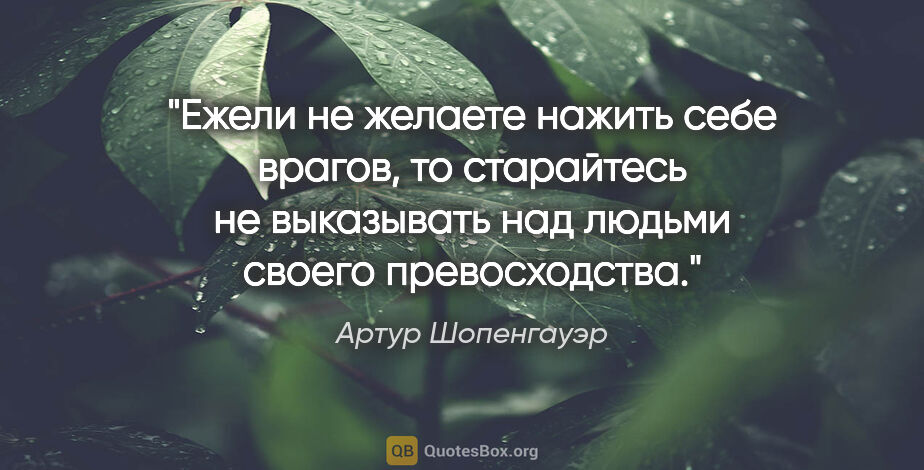 Артур Шопенгауэр цитата: "Ежели не желаете нажить себе врагов, то старайтесь не..."