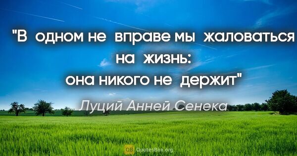 Луций Анней Сенека цитата: "В одном не вправе мы жаловаться на жизнь: она никого не держит"