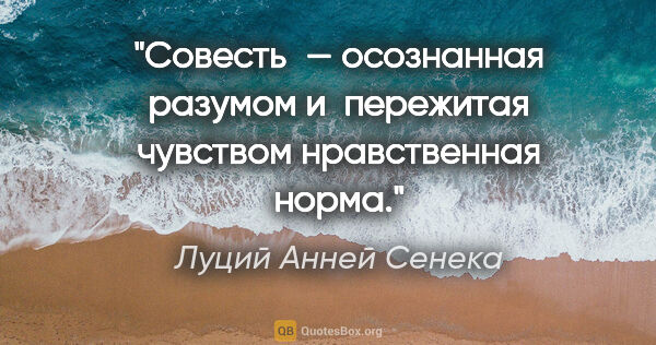 Луций Анней Сенека цитата: "Совесть — осознанная разумом и пережитая чувством нравственная..."