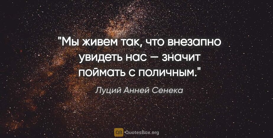 Луций Анней Сенека цитата: "Мы живем так, что внезапно увидеть нас — значит поймать..."