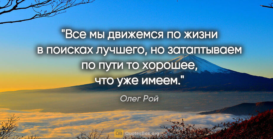 Олег Рой цитата: "Все мы движемся по жизни в поисках лучшего, но затаптываем по..."