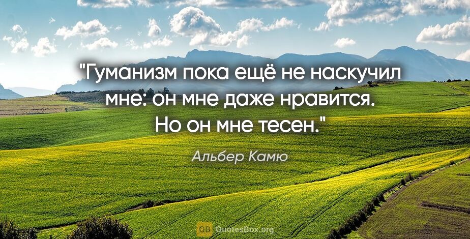 Альбер Камю цитата: "«Гуманизм пока ещё не наскучил мне: он мне даже нравится...."