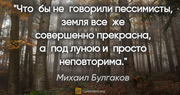 Михаил Булгаков цитата: "Что бы не говорили пессимисты, земля все же совершенно..."