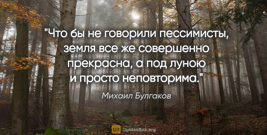 Михаил Булгаков цитата: "Что бы не говорили пессимисты, земля все же совершенно..."
