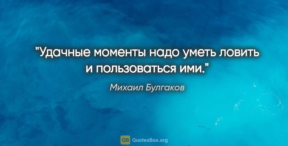 Михаил Булгаков цитата: "Удачные моменты надо уметь ловить и пользоваться ими."