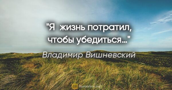 Владимир Вишневский цитата: "Я жизнь потратил, чтобы убедиться…"