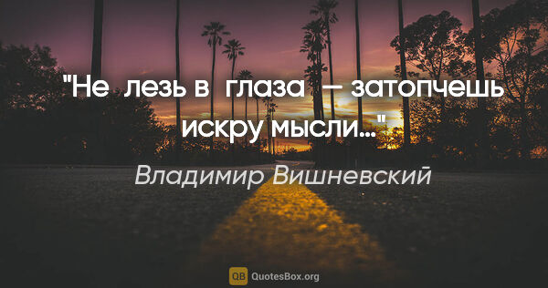 Владимир Вишневский цитата: "Не лезь в глаза — затопчешь искру мысли…"