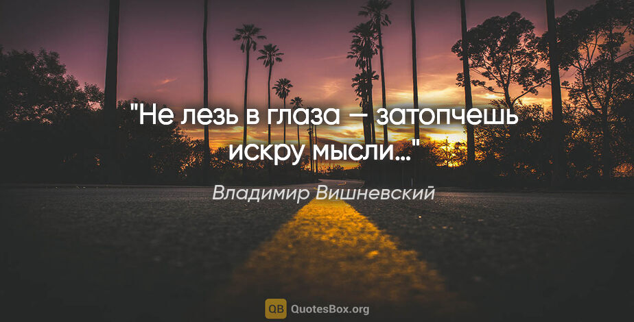 Владимир Вишневский цитата: "Не лезь в глаза — затопчешь искру мысли…"