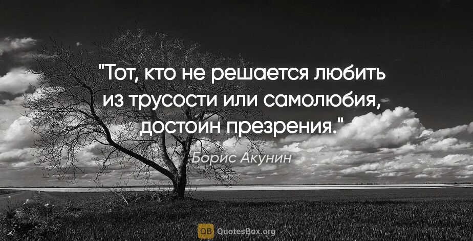 Борис Акунин цитата: "Тот, кто не решается любить из трусости или самолюбия, достоин..."