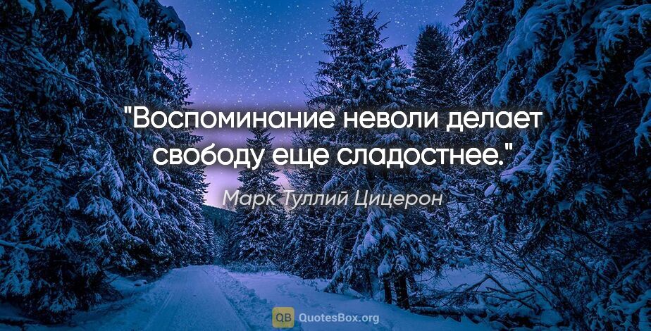 Марк Туллий Цицерон цитата: "Воспоминание неволи делает свободу еще сладостнее."