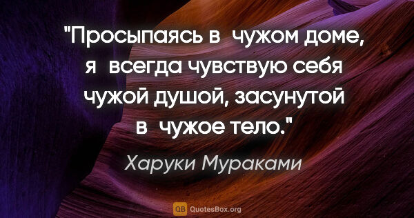 Харуки Мураками цитата: "Просыпаясь в чужом доме, я всегда чувствую себя чужой душой,..."