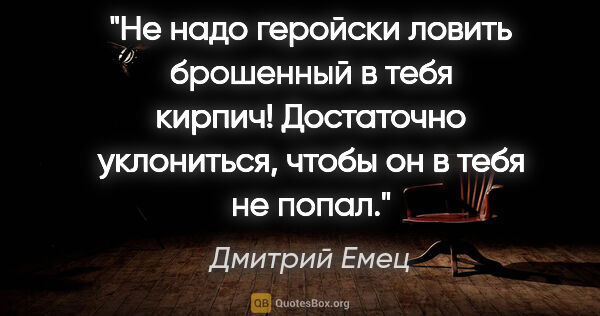 Дмитрий Емец цитата: "Не надо геройски ловить брошенный в тебя кирпич! Достаточно..."