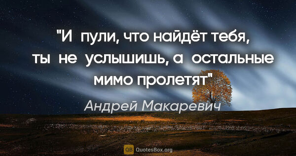 Андрей Макаревич цитата: "И пули, что найдёт тебя, ты не услышишь, а остальные мимо..."