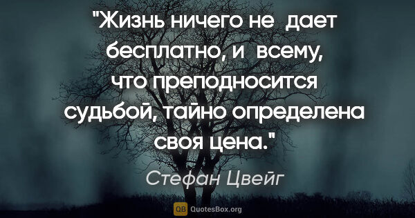 Стефан Цвейг цитата: "Жизнь ничего не дает бесплатно, и всему, что преподносится..."