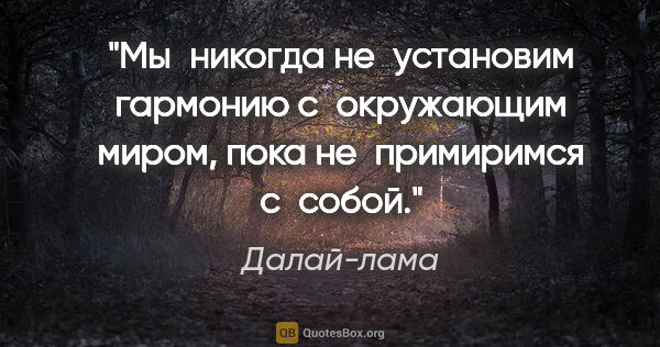 Далай-лама цитата: "Мы никогда не установим гармонию с окружающим миром, пока..."