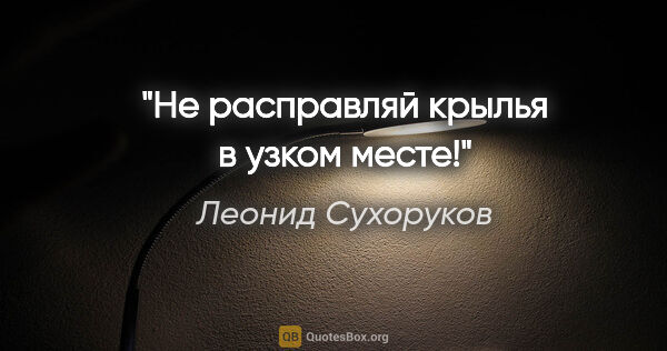 Леонид Сухоруков цитата: "Не расправляй крылья в узком месте!"