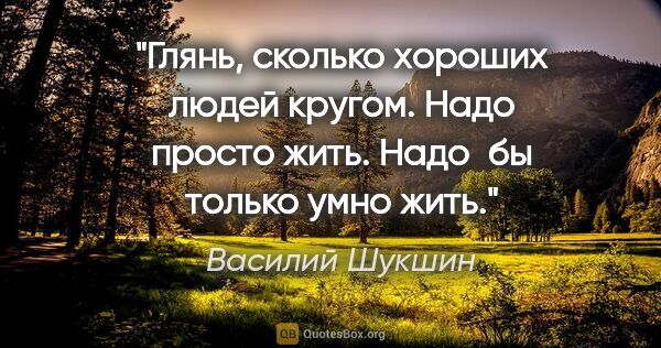 Василий Шукшин цитата: "Глянь, сколько хороших людей кругом.
Надо просто жить. Надо бы..."