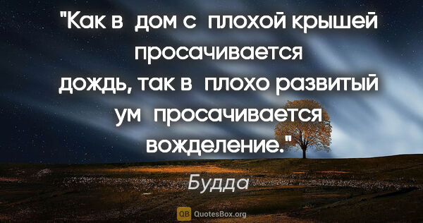 Будда цитата: "Как в дом с плохой крышей просачивается дождь, так в плохо..."