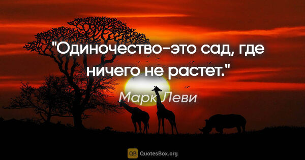 Марк Леви цитата: "Одиночество-это сад, где ничего не растет."