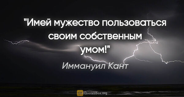 Иммануил Кант цитата: "«Имей мужество пользоваться своим собственным умом!»"