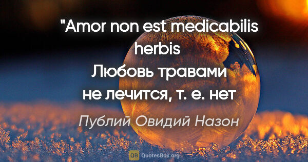 Публий Овидий Назон цитата: "Amor non est medicabilis herbis 
Любовь травами не лечится,..."