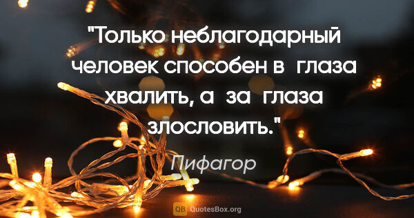 Пифагор цитата: "Только неблагодарный человек способен в глаза хвалить,..."