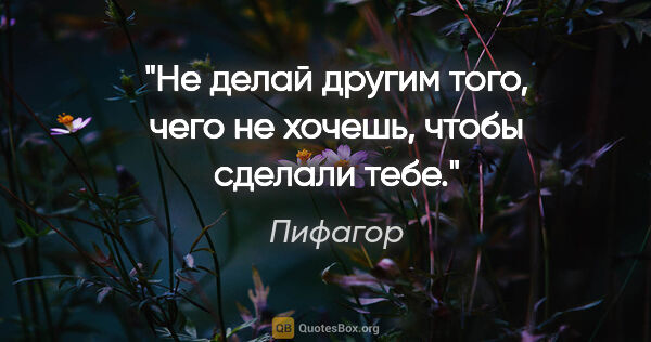 Пифагор цитата: "Не делай другим того, чего не хочешь, чтобы сделали тебе."