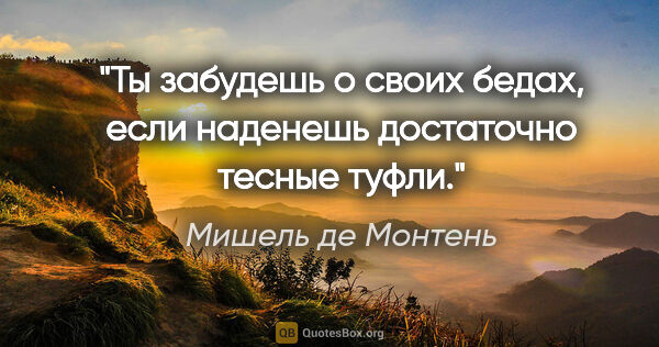 Мишель де Монтень цитата: "Ты забудешь о своих бедах, если наденешь достаточно тесные туфли."