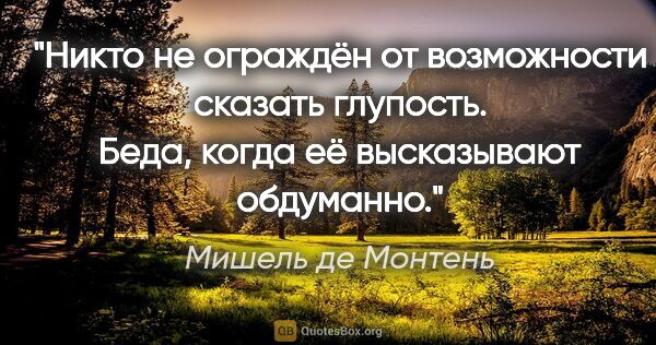 Мишель де Монтень цитата: "Никто не ограждён от возможности сказать глупость. Беда, когда..."