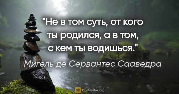 Мигель де Сервантес Сааведра цитата: "Не в том суть, от кого ты родился, а в том, с кем ты водишься."