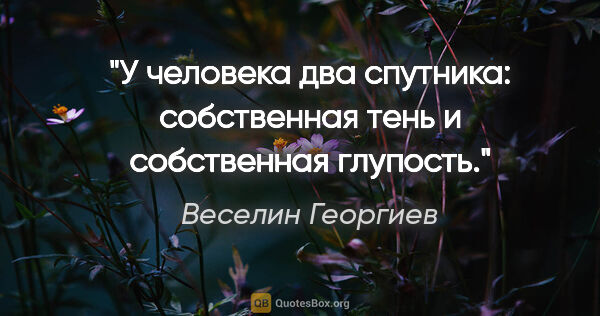 Веселин Георгиев цитата: "У человека два спутника: собственная тень и собственная глупость."