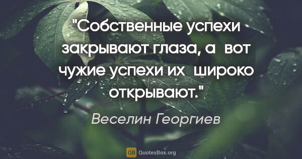 Веселин Георгиев цитата: "Собственные успехи закрывают глаза, а вот чужие успехи..."