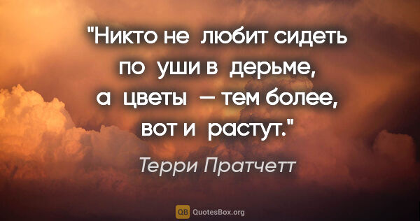 Терри Пратчетт цитата: "Никто не любит сидеть по уши в дерьме, а цветы — тем более,..."