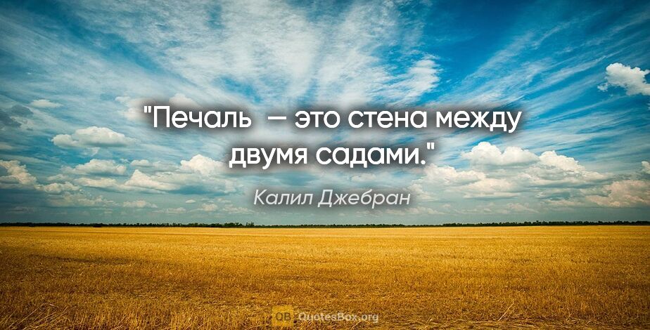 Калил Джебран цитата: "Печаль — это стена между двумя садами."