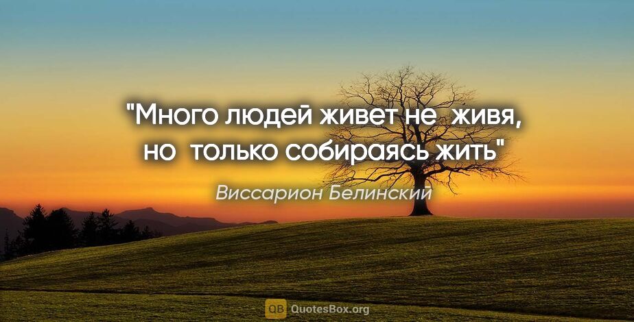 Виссарион Белинский цитата: "Много людей живет не живя, но только собираясь жить"