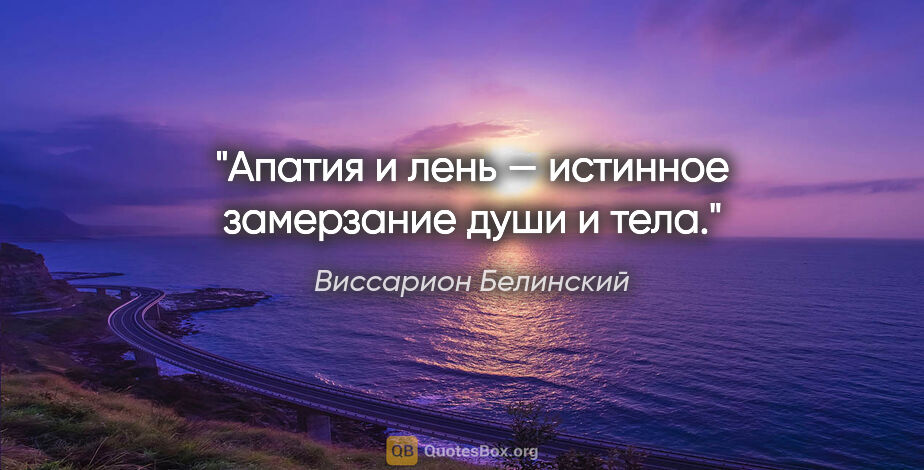 Виссарион Белинский цитата: "Апатия и лень — истинное замерзание души и тела."