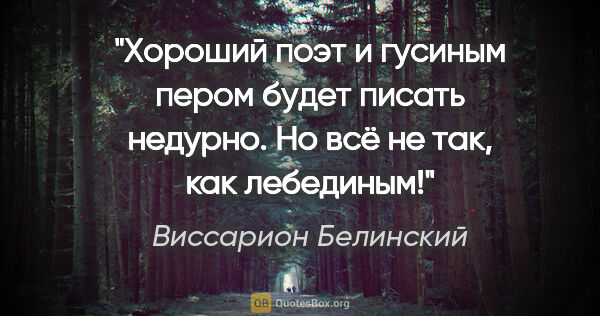 Виссарион Белинский цитата: "Хороший поэт и гусиным пером будет писать недурно. Но всё не..."